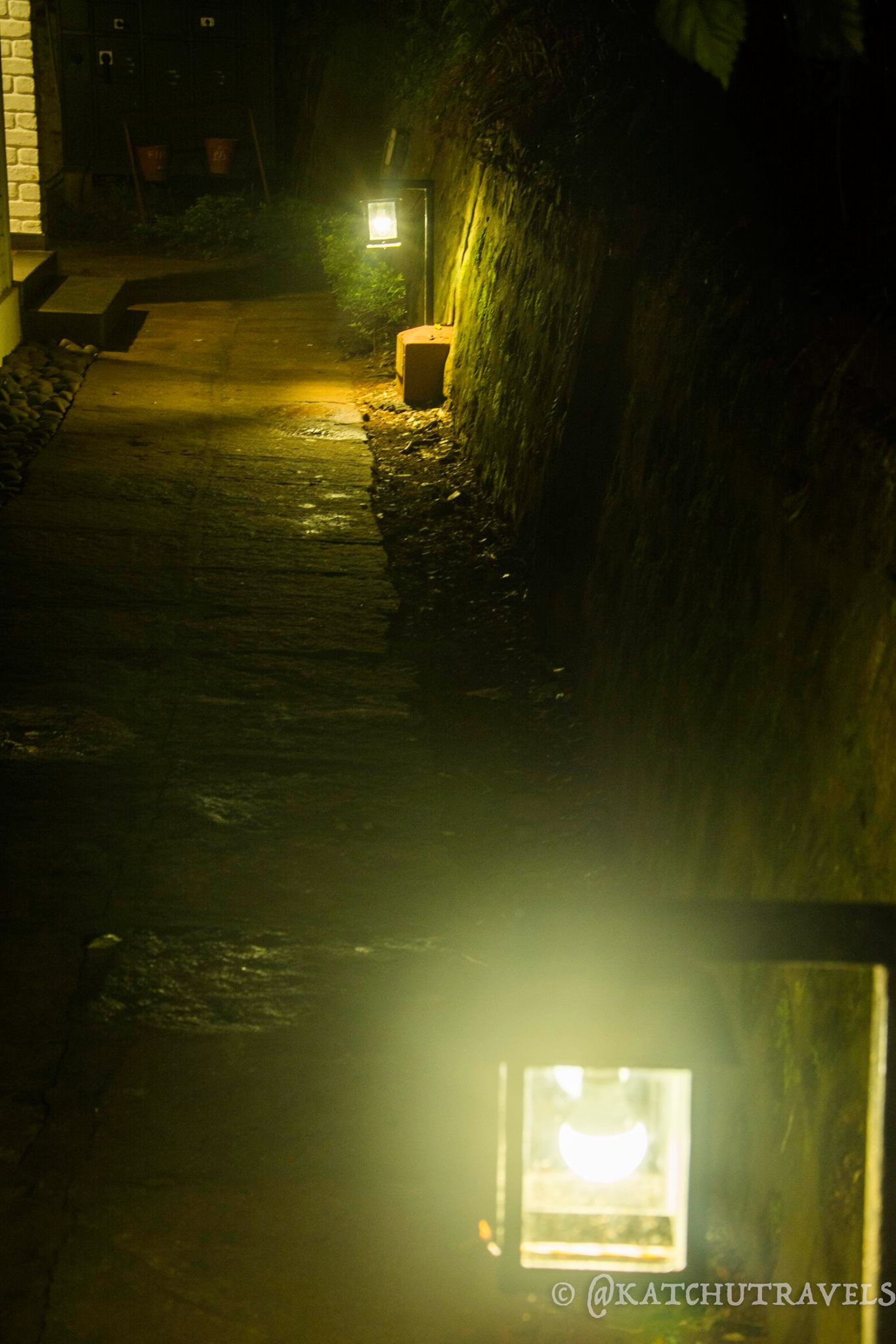 Jaywalking at Night in the stone path within the resort at Kurumba Village