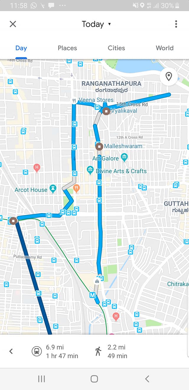 Route Map of the Bangalore Food Walk in Malleswaram