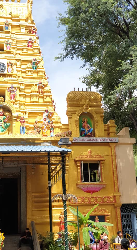 Outside view of the Gangamma Devi Temple in Malleswaram