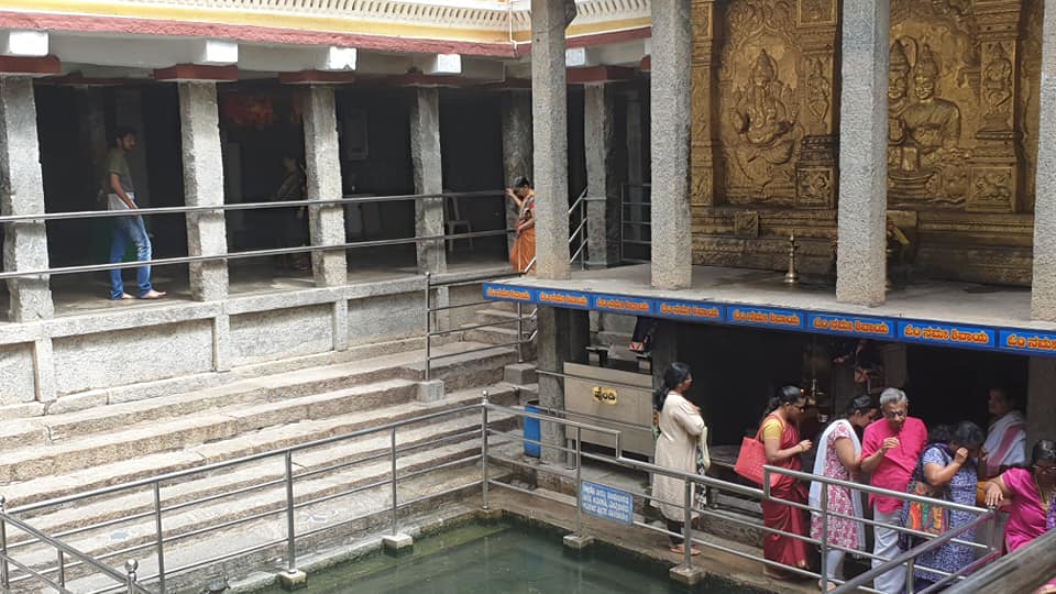 The Temple Tank, with a Nandi Statue and a Shiva Linga at the Entrance to the 400 Year Old Shiva Temple-Sri Dakshinamukha Nandi Tirtha Kalyani Kshetra in Malleswaram